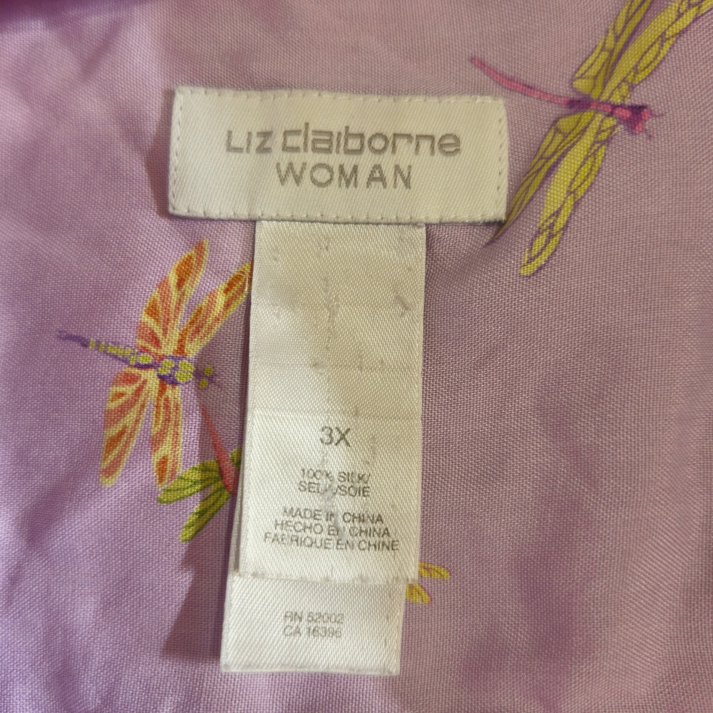 Liz Claiborne Woman 3X Silk Lavender Dragonfly Button Up Shirt Vintage Pastels - Picture 8 of 9